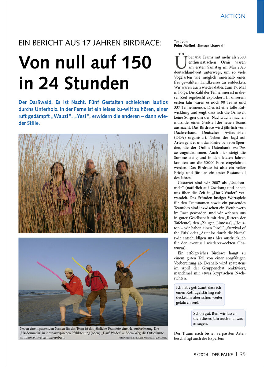 EIN BERICHT AUS 17 JAHREN BIRD RACE VON NULL AUF 150 IN 24 STUNDEN