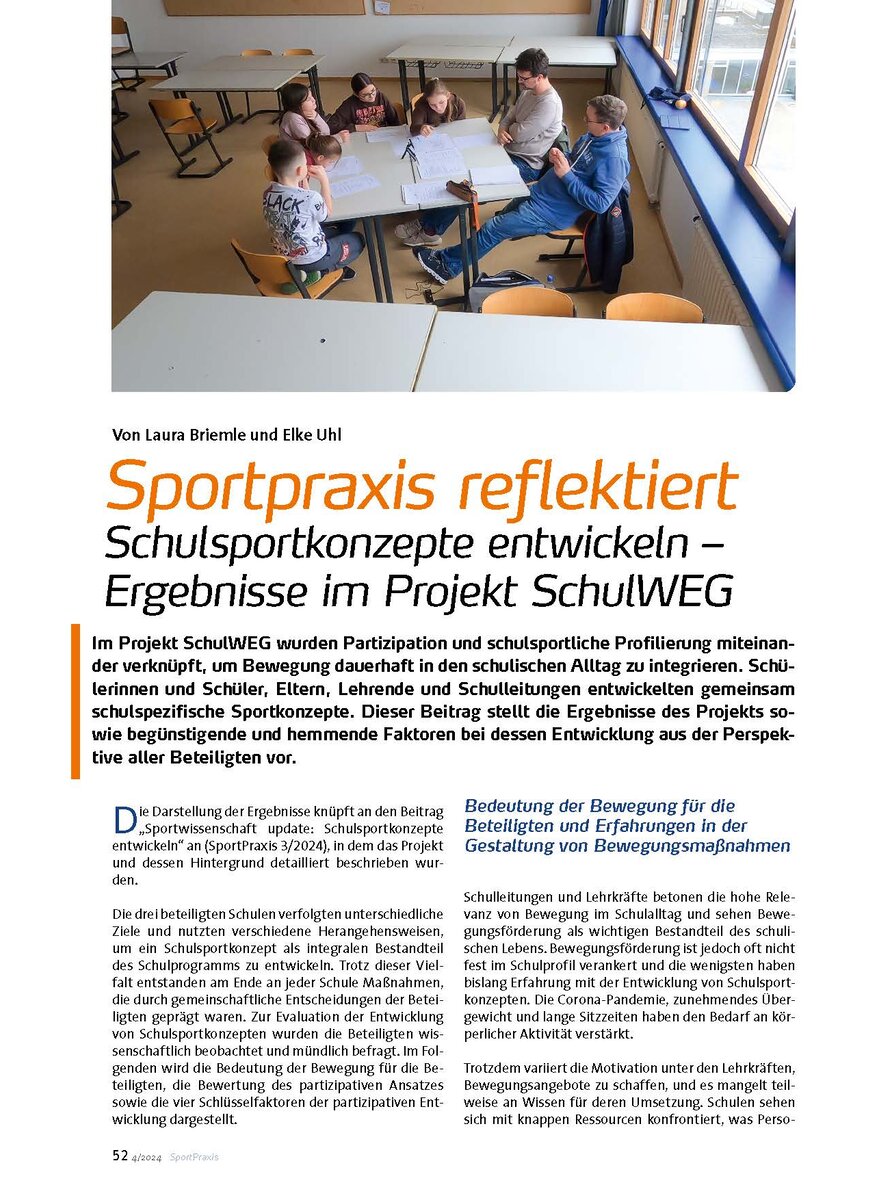 SPORTPRAXIS REFLEKTIERT SCHULSPORTKONZEPTE ENTWICKELN ERGEBNISSE IM PROJEKT SCHULWEG