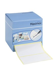 Auf diesem Bild sehen Sie das Produktbild für 500 HAFTETIKETTEN 6 x 3 CM WEISS IN SPENDERBOX